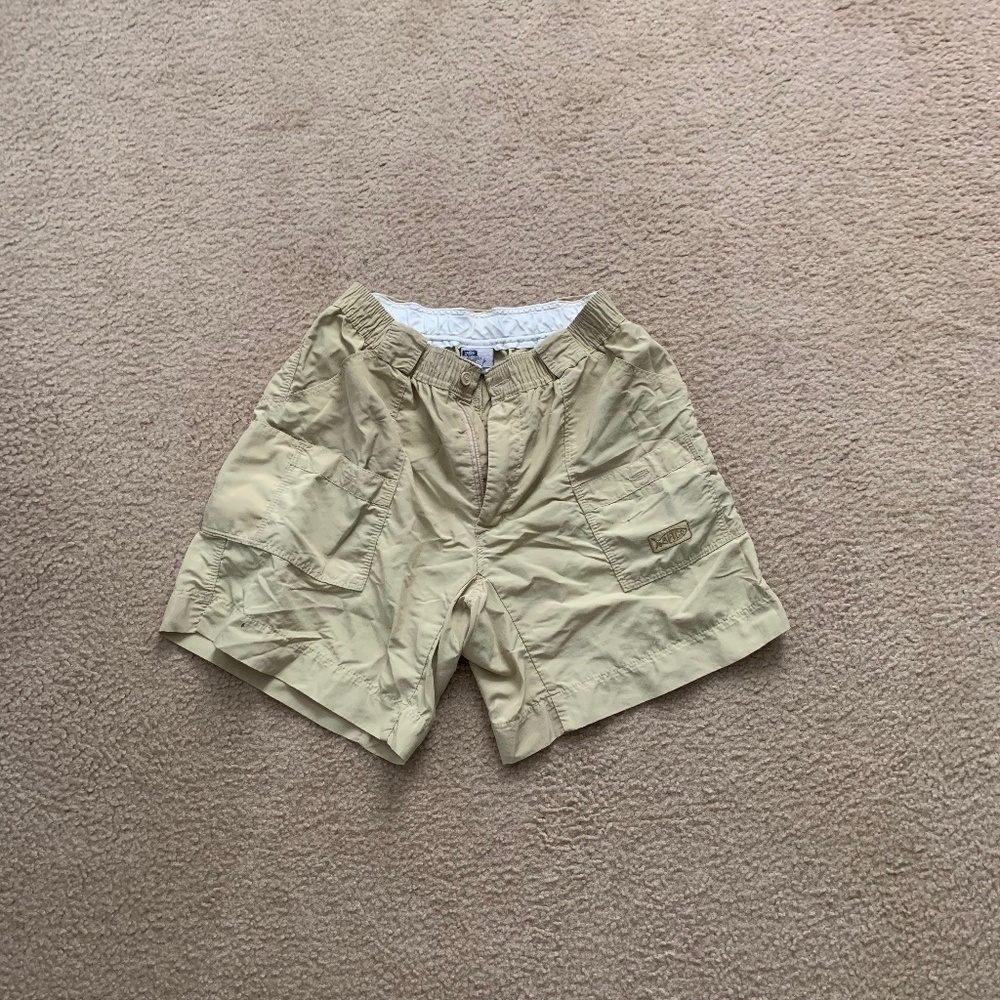Khaki AFTCO swim trunks
